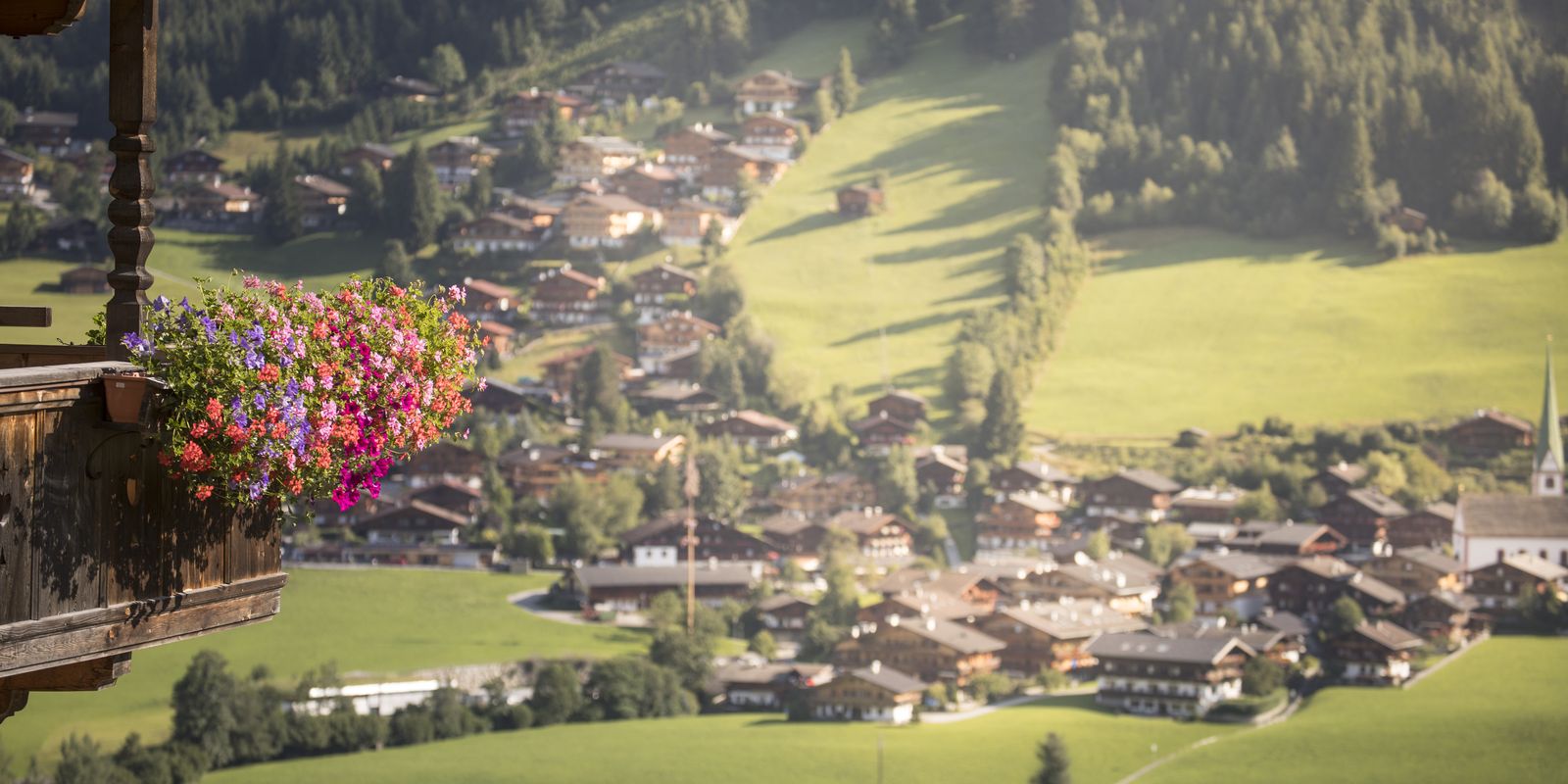 Blick auf das Dorf Alpbach im Sommer